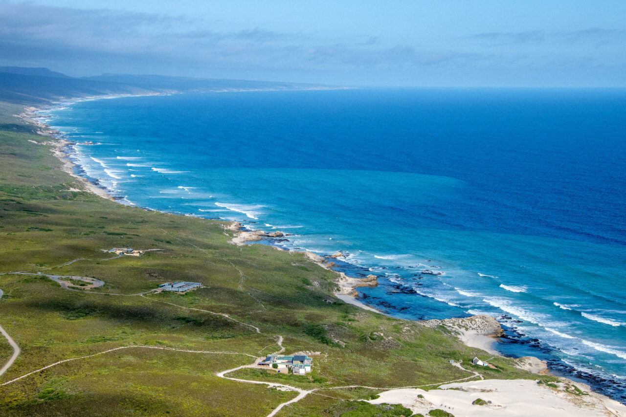 Aerial view of Morukuru Family De Hoop including Morukuru Ocean House Beach Lodge