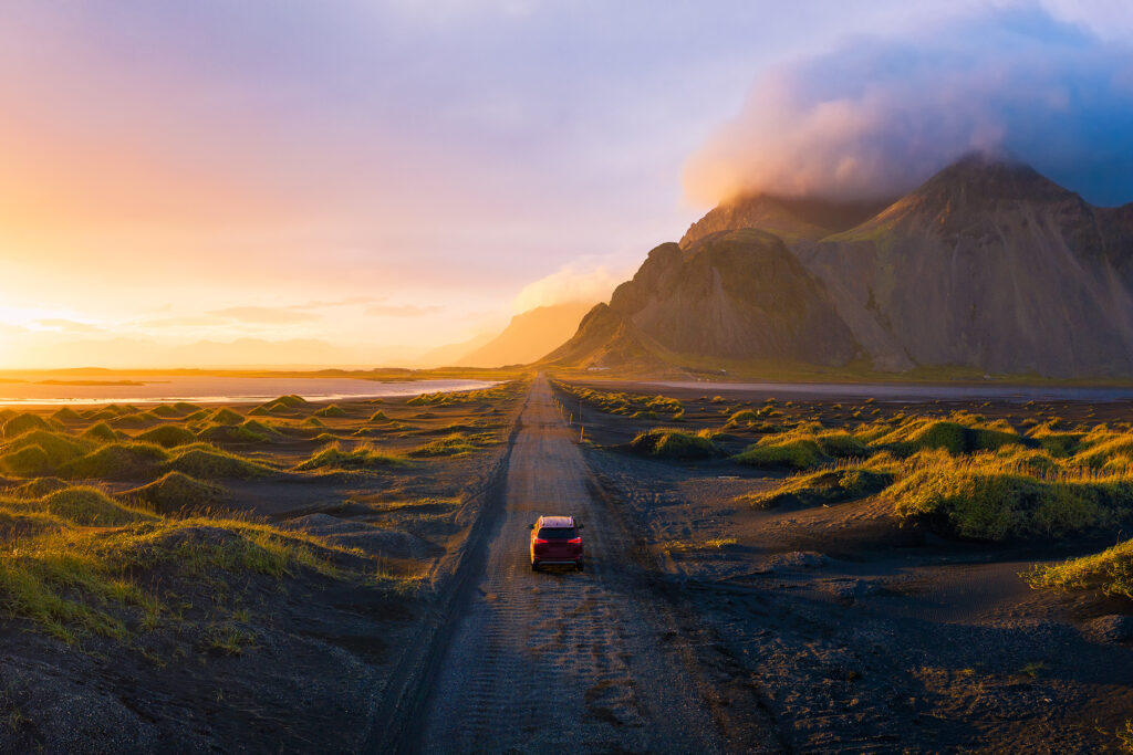 Panorama,Of,A,Gravel,Road,At,A,Golden,Sunset,With