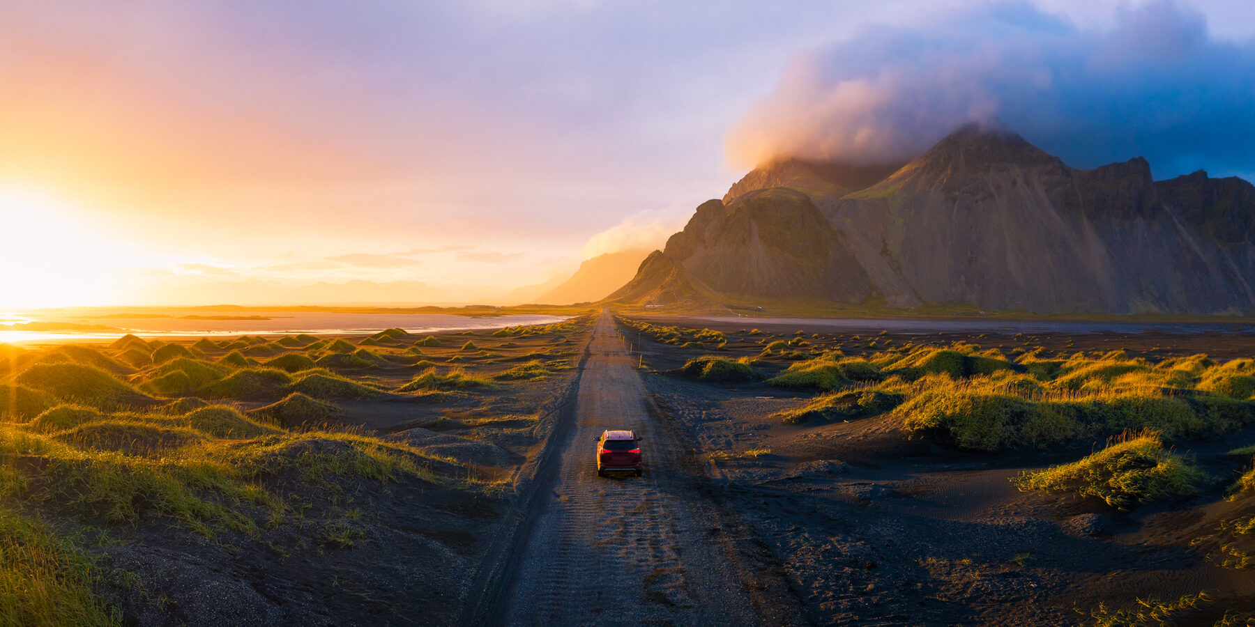 Panorama,Of,A,Gravel,Road,At,A,Golden,Sunset,With