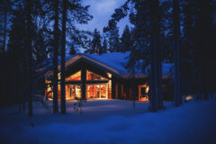 A,Cozy,Wooden,Cabin,Cottage,Chalet,House,Covered,In,Snow